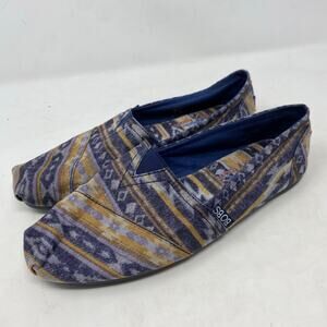 BOBS by Skechers Navy Orange Aztec Print Slip On Flats Women Size 8